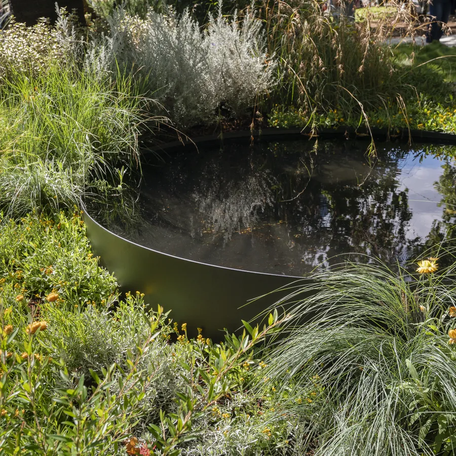 Custom-fabricated steel in a finished landscape